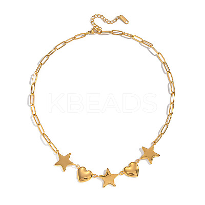 304 Stainless Steel Star Heart Link Chain Necklaces for Women UT7445-1