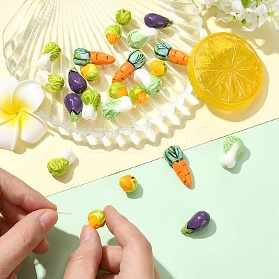24Pcs 6 Styles Vegetable Theme Handmade Porcelain Beads PORC-CJ0001-25-1