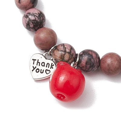 Teachers' Day Thank You 8mm Round Natural Rhodonite Stretch Bracelets BJEW-JB10432-01-1