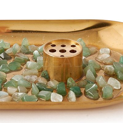Natural Gemstone Chips with Brass Incense Burner Holder DJEW-G027-19RG-02-1