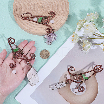 3Pcs Nuggets Natural Green Aventurine & Amethyst & Rose Quartz & Quartz Crystal Flowerpot Decoration HJEW-OC00089-1