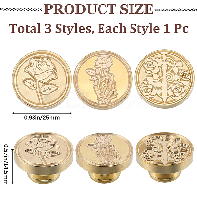 3Pcs 3 Styles Golden Plated Wax Seal Brass Stamp Head AJEW-CP0007-52B-1