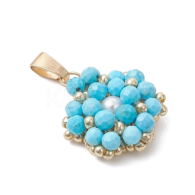 Dyed Natural Magnesite Faceted Round Cluster Flower Pendants PALLOY-MZ01197-05-1