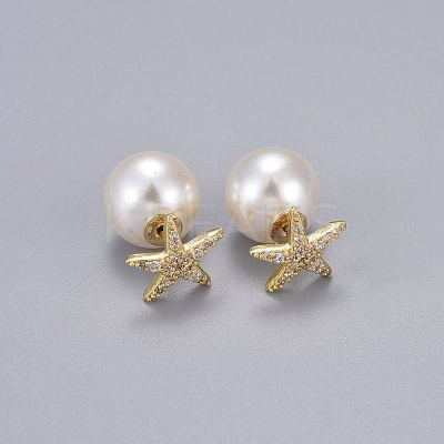Brass Micro Pave Clear Cubic Zirconia Stud Earrings EJEW-K083-07G-1
