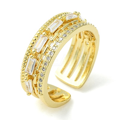 Clear Cubic Zirconia Rectangle Open Cuff Ring RJEW-K243-03G-1