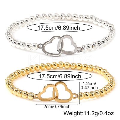 2Pcs Interlocking Heart 304 Stainless Steel Link Bracelets ZF9724-4-1