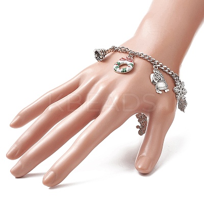 Christmas Tree & Deer & Wreath & Santa Claus Alloy Enamel Charm Bracelet BJEW-TA00252-1