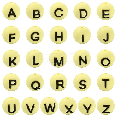 1 Set 26Pcs Yellow Round with Letter Silicone Beads ST-CJ0041-015-1
