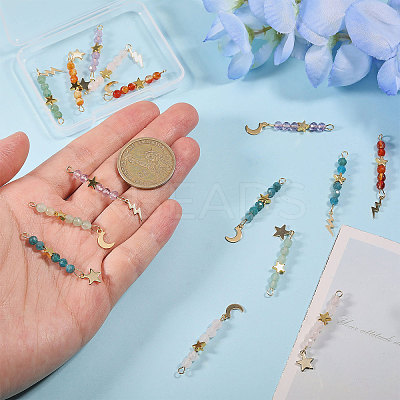 15Pcs 5 Colors Natural Carnelian & Green Aventurine & Rose Quartz & Amethyst & Apatite Faceted Round Beaded Pendants PALLOY-CA00041-1