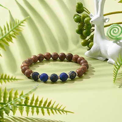 Natural Wenge Wood Stretch Bracelet for Men Women BJEW-JB06759-1