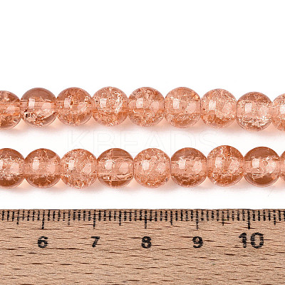 1Strand Light Salmon Transparent Crackle Glass Round Beads Strands X-CCG-Q001-8mm-05-1