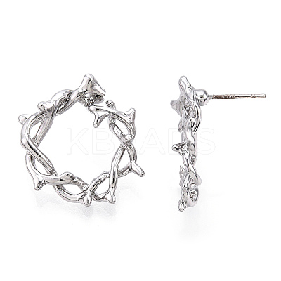 Rack Plating Alloy Wire Wrapped Ring Stud Earrings with 925 Sterling Silver Pins for Women EJEW-T013-03P-1