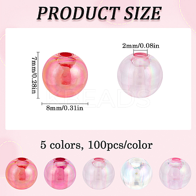 500Pcs 5 Colors Valentine's Day Transparent Acrylic Beads MACR-SP0001-29B-1