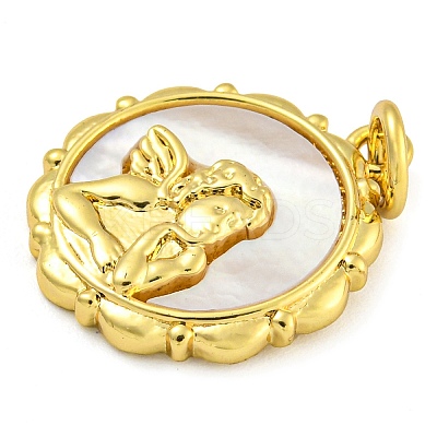 Real 18K Gold Plated Brass Pendants with Shell and Jump Rings KK-D534-04G-01-1