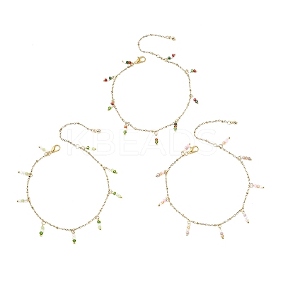 3Pcs Glass Beads Anklets AJEW-AN00720-1