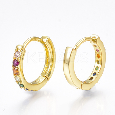 Brass Micro Pave Cubic Zirconia Huggie Hoop Earrings EJEW-S201-40G-1