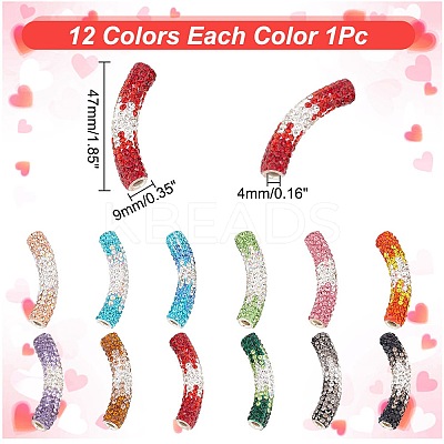 12Pcs 12 Colors Polymer Clay Rhinestone Tube Beads RB-AR0003-18-1