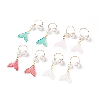 Glass Whale Tail with Imitation Pearl Cuff Earrings EJEW-JE04996-1