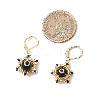 Star of David Evil Eye Handmade Glass Seed Beads with Lampwork Hoop Earrings EJEW-MZ00389-1