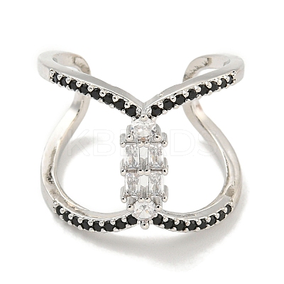 Rack Plating Brass Micro Pave Cubic Zirconia Open Cuff Rings for Women RJEW-F162-07P-1