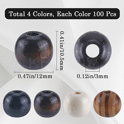 400Pcs 4 Styles Natural Wood Beads WOOD-GF0002-15B-1