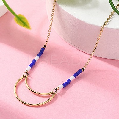304 Stainless Steel & Blue Glass Beads Pendant Necklaces for Women NJEW-A045-26A-G-1