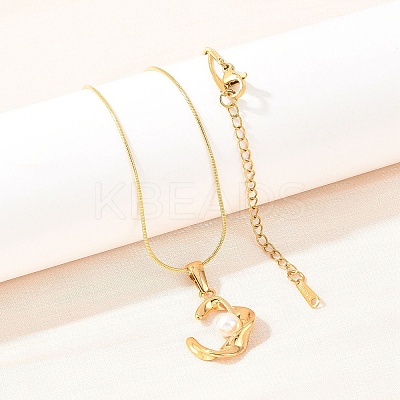 304 Stainless Steel with Acrylic Imitation Pearl Pendant Necklaces NJEW-H088-05B-G-1