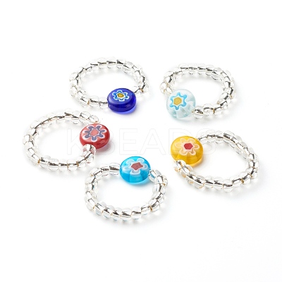 Sunflower Handmade Millefiori Glass Beads Finger Ring for Kid Teen Girl Women RJEW-JR00381-1