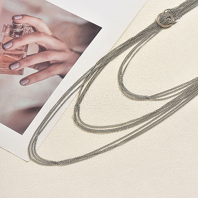 Iron Metallic layered Chain Tassel Long Necklaces with Double Clasp Decor IV6162-2-1