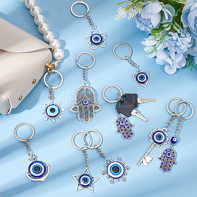 10Pcs 10 Styles Turkish Blue Evil Eye Resin Pendant Keychain KEYC-NB0001-66-1