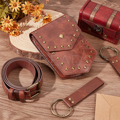 1 Bag PU Leather Medieval Waist Belt Bag with Belt AJEW-CL0003-57-1