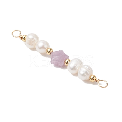 Synthetic Blue Lace Agate & Natural Rhodonite & Rose Quartz & Green Aventurine & Lepidolite/Purple Mica Stone Star with Natural Cultured Freshwater Pearl Connector Charms PALLOY-JF04719-1