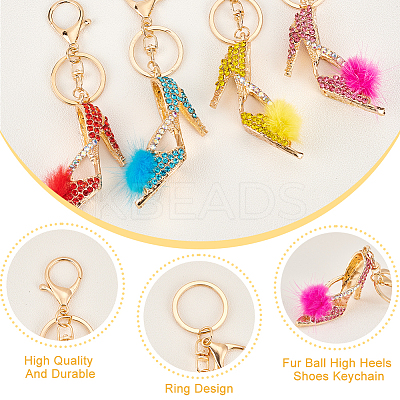 4Pcs 4 Colors Fur Ball High Heels Shoes Rhinestones Pendant Keychain KEYC-GA0001-28-1