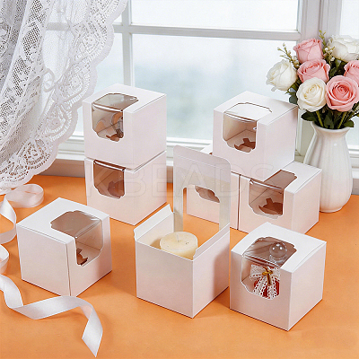 Cube Paper Cupcake Storage Boxes with Visible Window LS-BAKE-WH0002-002B-1