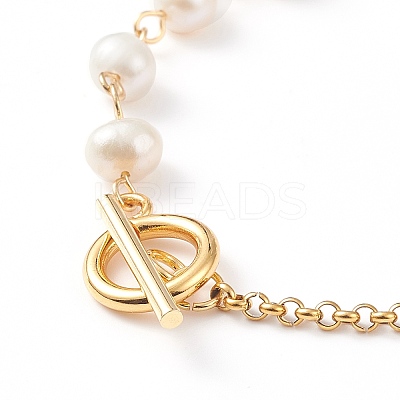 Natural Pearl Beaded Link Bracelet with 304 Stainless Steel Rolo Chains for Women BJEW-JB08776-01-1