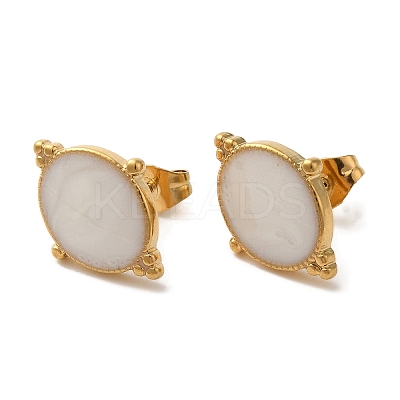 Ion Plating(IP) 304 Stainless Steel Oval Stud Earrings EJEW-C114-13B-G-1