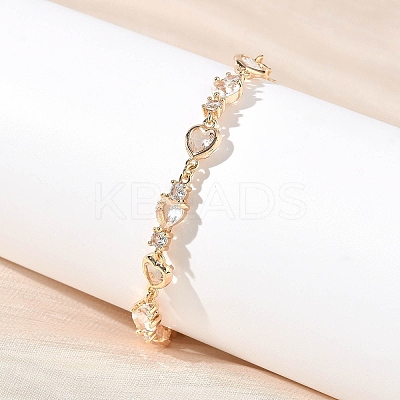 Cubic Zirconia Heart Link Bracelets BJEW-L711-02G-09-1