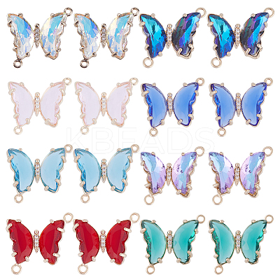 16Pcs 8 Colors Brass Glass Connector Charms KK-SC0003-64-1