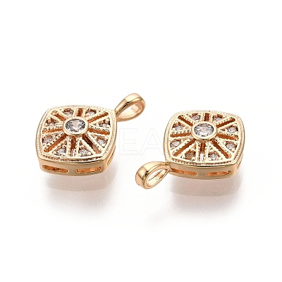Rhombus Brass Micro Pave Clear Cubic Zirconia Pendants KK-G436-16G-1