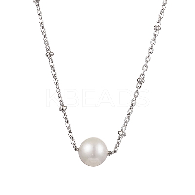 Round Natural Cultured Freshwater Pearl Pendant Necklaces NJEW-JN04965-1