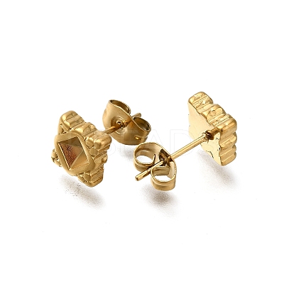 Ion Plating(IP) 304 Stainless Steel Rhombus Stud Earrings for Women EJEW-M028-06G-1