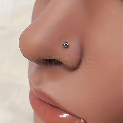 316L Surgical Stainless Steel Pave Cubic Zirconia Heart Square Flat Round L-Shaped Nose Rings FS-WGD0B52-01-1