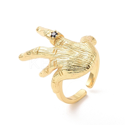 Cubic Zirconia Hand Open Cuff Ring RJEW-G270-02G-03-1