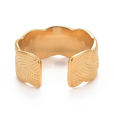 Ion Plating(IP) 304 Stainless Steel Textured Open Cuff Ring for Women LS-RJEW-C025-29G-1