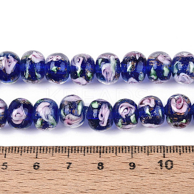 Handmade Lampwork Inner Flower Rondelle Beads Strands LAMP-T022-24D-1