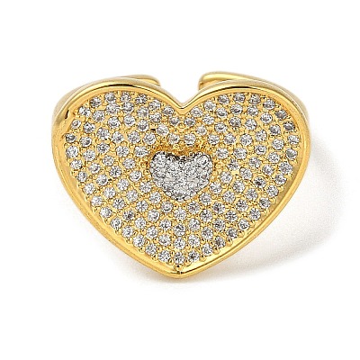 Rack Plating Brass Micro Pave Cubic Zirconia Cuff Finger Rings for Women RJEW-C114-17G-1