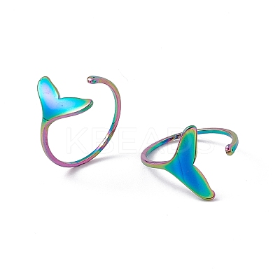 Ion Plating(IP) 201 Stainless Steel Whale Tail Shape Open Cuff Ring for Women RJEW-C045-09M-1