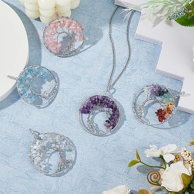 5Pcs 5 Styles Natural Amethyst & Rose Quartz & Aquamarine & Chakra Stone KK-HS0001-04-1
