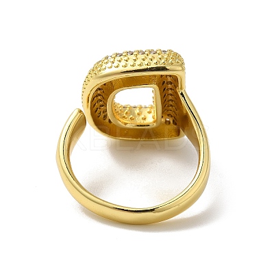 Letter Brass Micro Pave Clear Cubic Zirconia Open Cuff Ring for Women RJEW-N046-03D-G-1
