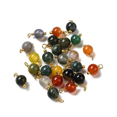 Dyed Natural Agate Round Charms with Real 18K Gold Plated Brass Loops KK-P242-09A-G-1